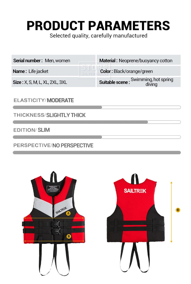 Kayak Life Jacket Adults Surf Life Vest Motorboats jet ski Wake board Raft Rescue Boat Clothing Fishing Vest Swimming Drifting
