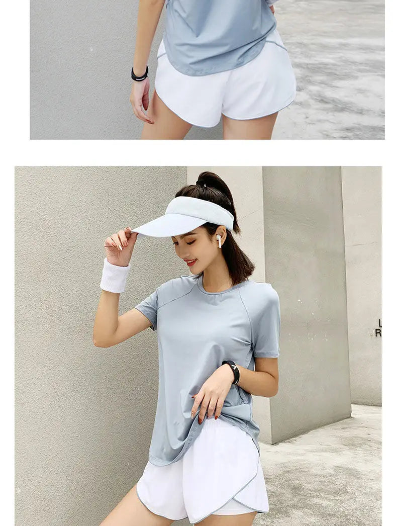 Women Sport T-shirt Quick Drying Mesh Sweat Wicking Short Sleeve Loose Slim Bodybuilding Fitness Gym Clothing