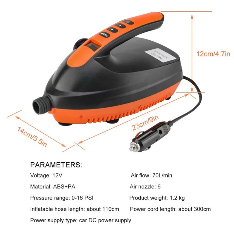Bomba de ar 16 20 psi dc 12v bomba de ar digital bomba inflável para sup & paddle board 20psi alta pressão portátil