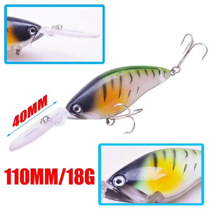 1PCS Trolling Wobblers Rattle Hard Lure 11cm 18g Fishing Artificial Bait Pike Floating Deep Diving Crankbaits Pesca Bass Tackle