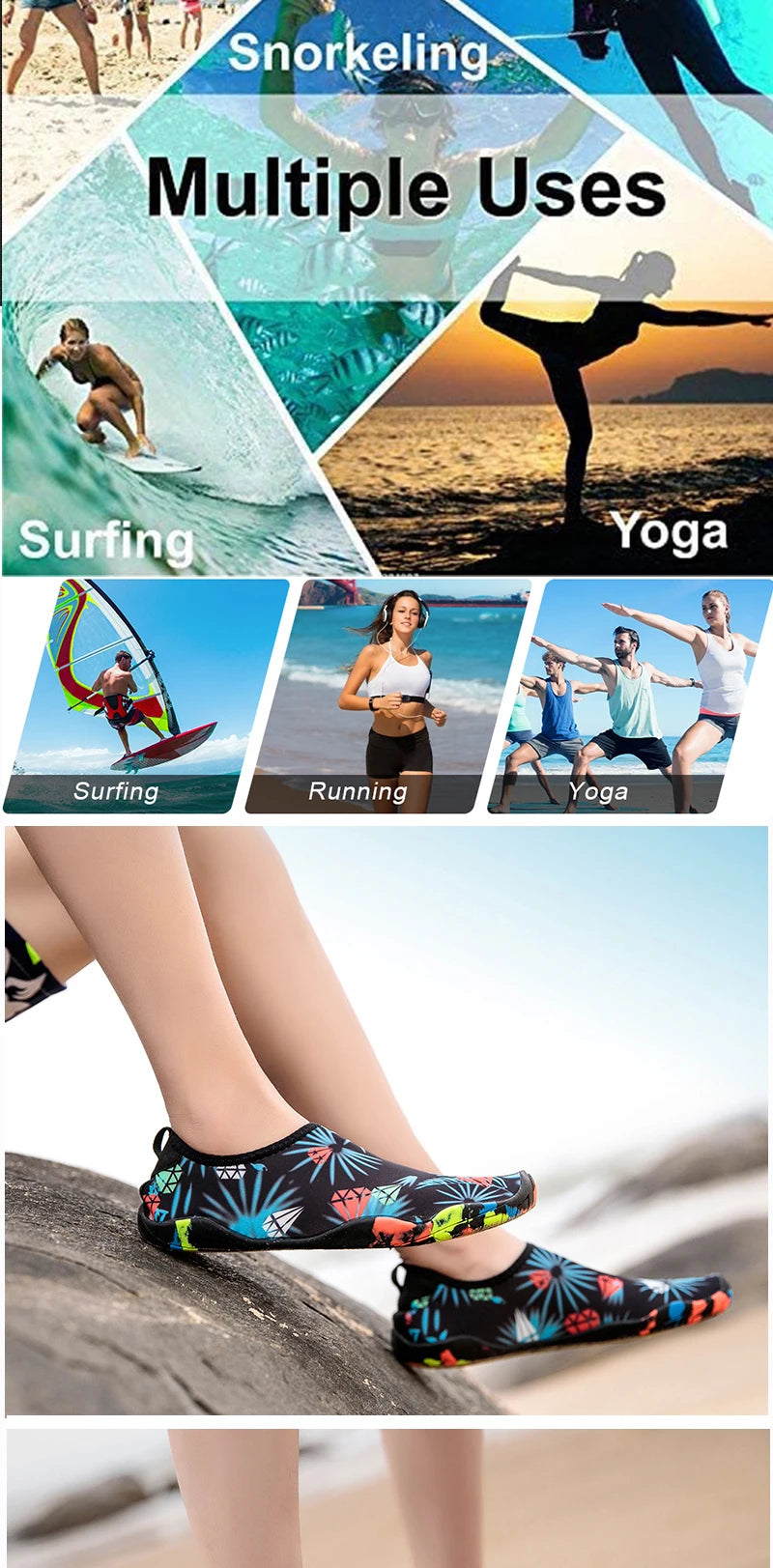 Men Women Beach Barefoot Aqua Socks Sneakers Water Shoes Gym Sports Surfing Diving Swimming Bathing Snorkeling Shoes Kids Adults
