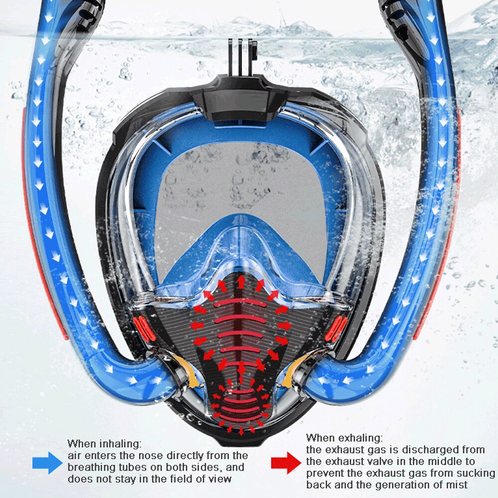 Snorkeling Masks Double Breath Tube Silicone Full Dry Diving Mask Scuba Anti Fog Adult Underwater Swimming Mask Goggles Snorkel