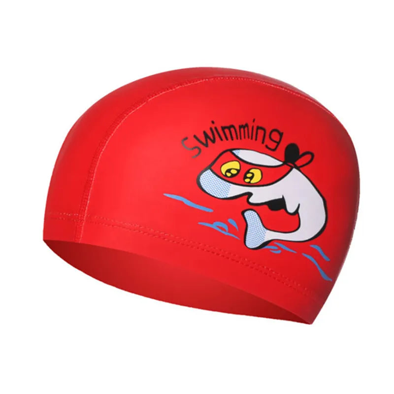 Cartoon Swimming Cap Boys Girls PU Children Waterproof Swimming Caps Kids Swim Pool Hats Ear Protector Colorful Baby Diving Hat