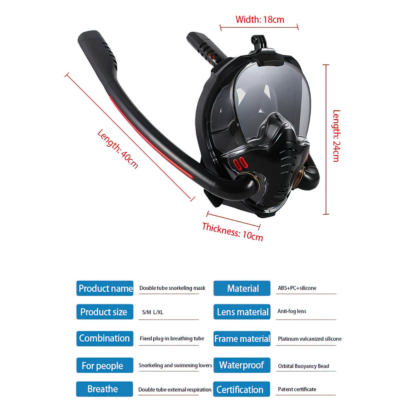 New Snorkeling Mask Double Tube Diving Mask Adult Kid Swimming Mask Diving Goggles Self Contained Underwater Breathing Apparatus