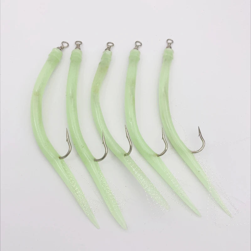 5Pcs*CodfishFishing Eel Tube Jig bait shank offset Hook Barbed Octopus Hook Rolling Swivel Thread Feather Sabiki Rig Sea Fishing