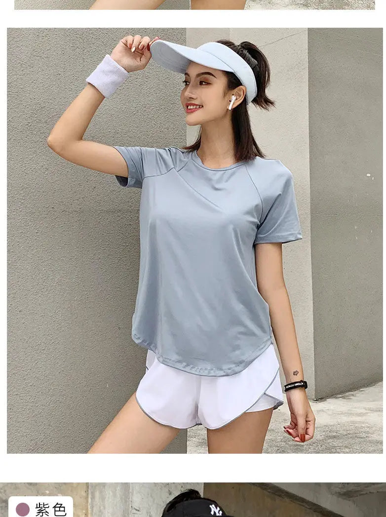 Women Sport T-shirt Quick Drying Mesh Sweat Wicking Short Sleeve Loose Slim Bodybuilding Fitness Gym Clothing