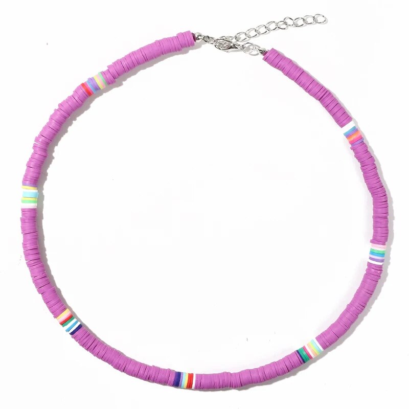 G.YCX Rainbow Color Heishi Necklace Choker Women Men Disc Vinyl Clay Bead Boho Necklace Summer African surf Couple Jewelry