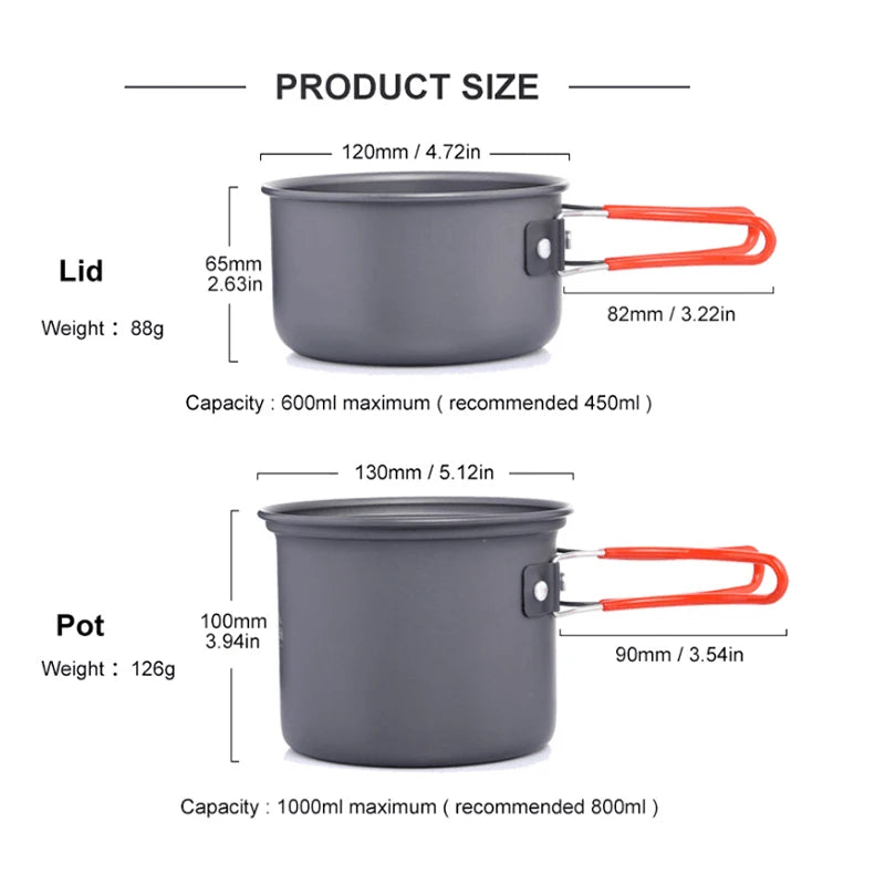 Widesea Ultralight Camping Cooking Utensils Outdoor Tableware Pot Set Hiking Picnic Travel Tourist Dishes Supplies Equipment