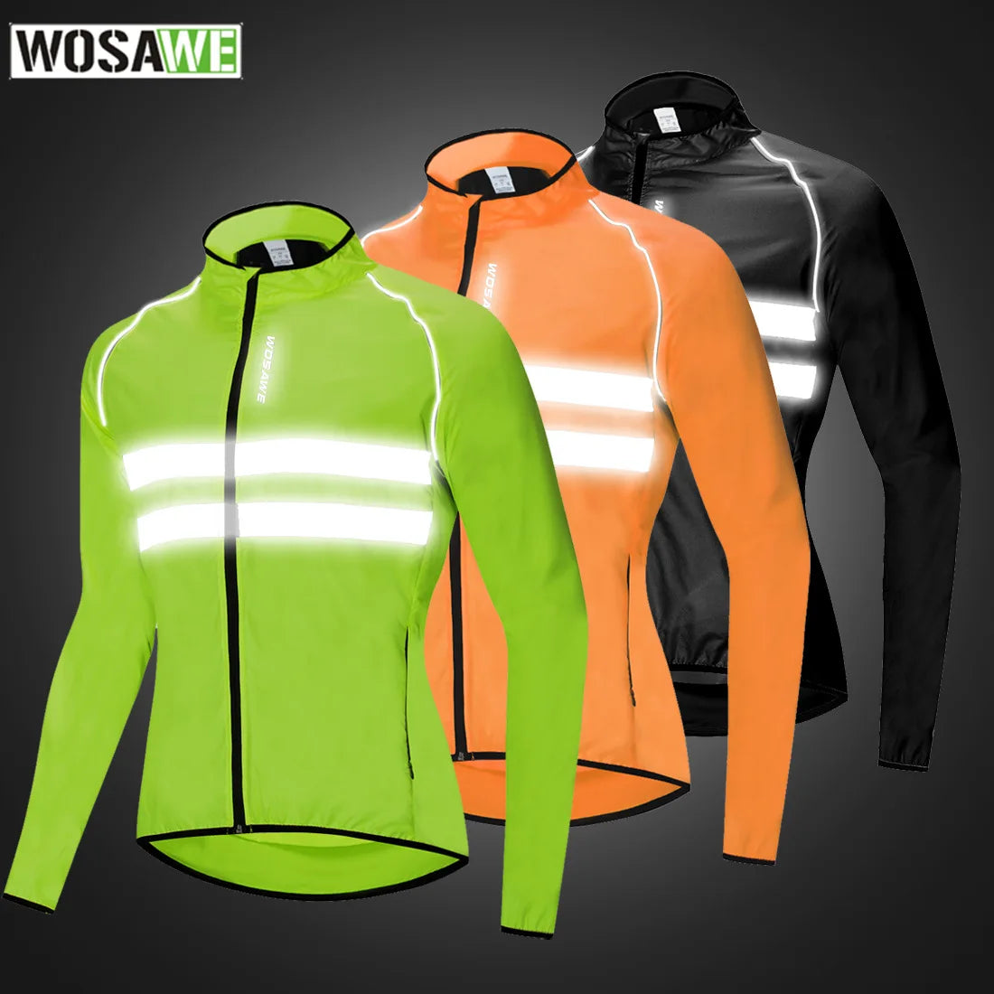 WOSAWE Ultralight Reflective Men's Cycling Jacket Long Waterproof Windproof Road Mountain Bike MTB Jackets Bicycle Windbreaker
