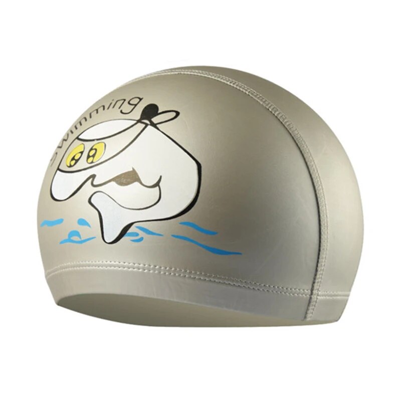 Cartoon Swimming Cap Boys Girls PU Children Waterproof Swimming Caps Kids Swim Pool Hats Ear Protector Colorful Baby Diving Hat
