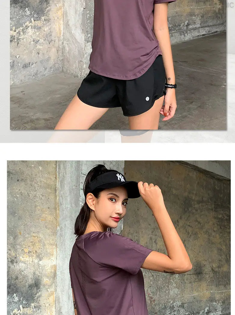 Women Sport T-shirt Quick Drying Mesh Sweat Wicking Short Sleeve Loose Slim Bodybuilding Fitness Gym Clothing