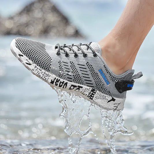 Men's Water Sports Shoes Non-slip Outdoor Wear-resistant Breathable Hiking Beach Quick-drying Outdoor Fishing Wading Shoes Laces