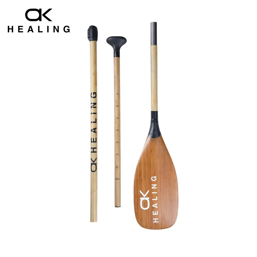New 3 Pieces SUP Paddle Kayak Boat Stand Up Paddle Board Kayak Boat Paddle For Surfing Surfboard Bamboo Skin Carbon Fiber Shaft
