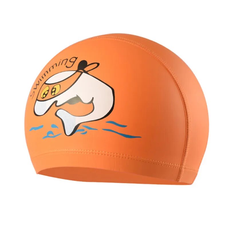 Cartoon Swimming Cap Boys Girls PU Children Waterproof Swimming Caps Kids Swim Pool Hats Ear Protector Colorful Baby Diving Hat