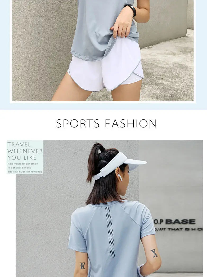 Women Sport T-shirt Quick Drying Mesh Sweat Wicking Short Sleeve Loose Slim Bodybuilding Fitness Gym Clothing