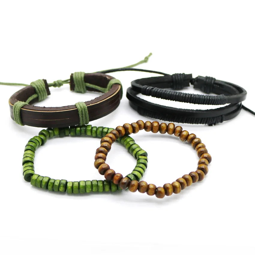 2023 HOT 3/4 Pieces 1 Multilayer Woven Leather Bracelet Men's Fashion Jewelery Bead Bracelet Brand Women's Bracelet Pulsera
