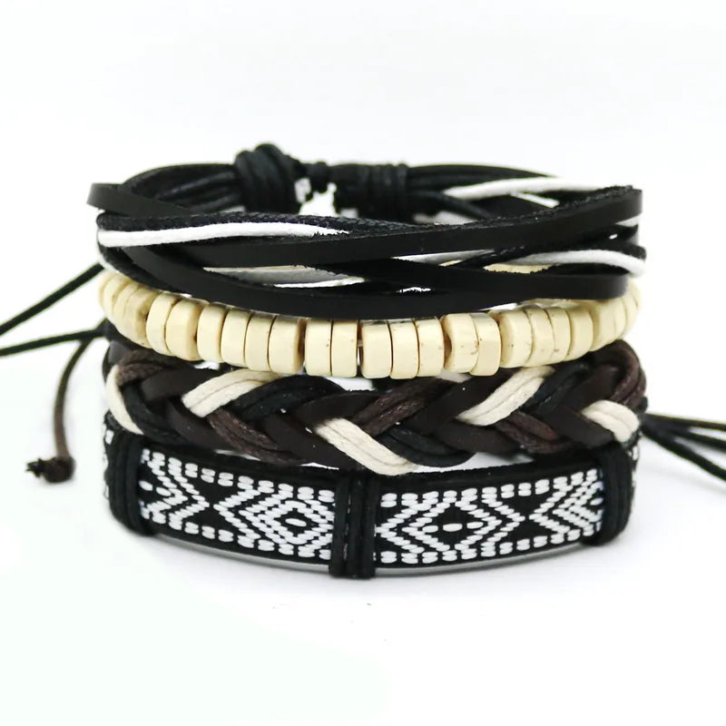 2023 HOT 3/4 Pieces 1 Multilayer Woven Leather Bracelet Men's Fashion Jewelery Bead Bracelet Brand Women's Bracelet Pulsera