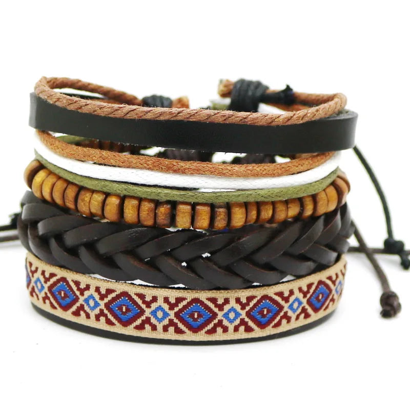 2023 HOT 3/4 Pieces 1 Multilayer Woven Leather Bracelet Men's Fashion Jewelery Bead Bracelet Brand Women's Bracelet Pulsera