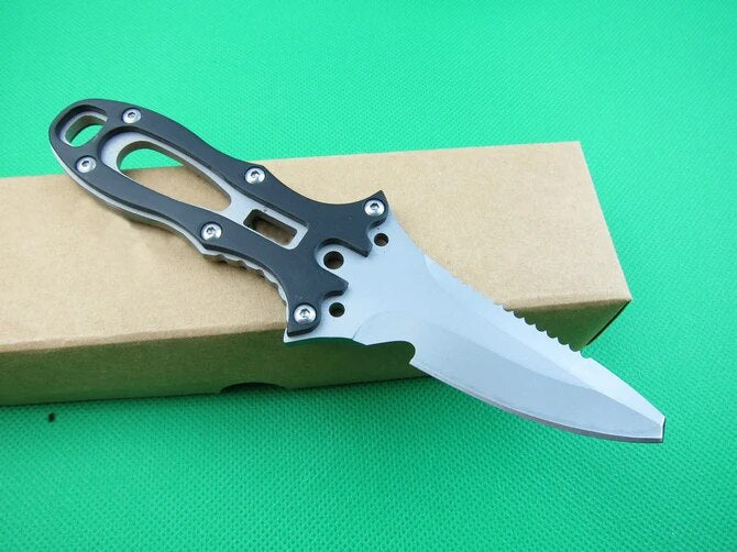 Super classic survival diving knife fixed blade Sharp blade cut the rope hook back serrate nylon sheathed with the rope