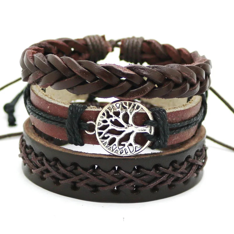2023 HOT 3/4 Pieces 1 Multilayer Woven Leather Bracelet Men's Fashion Jewelery Bead Bracelet Brand Women's Bracelet Pulsera