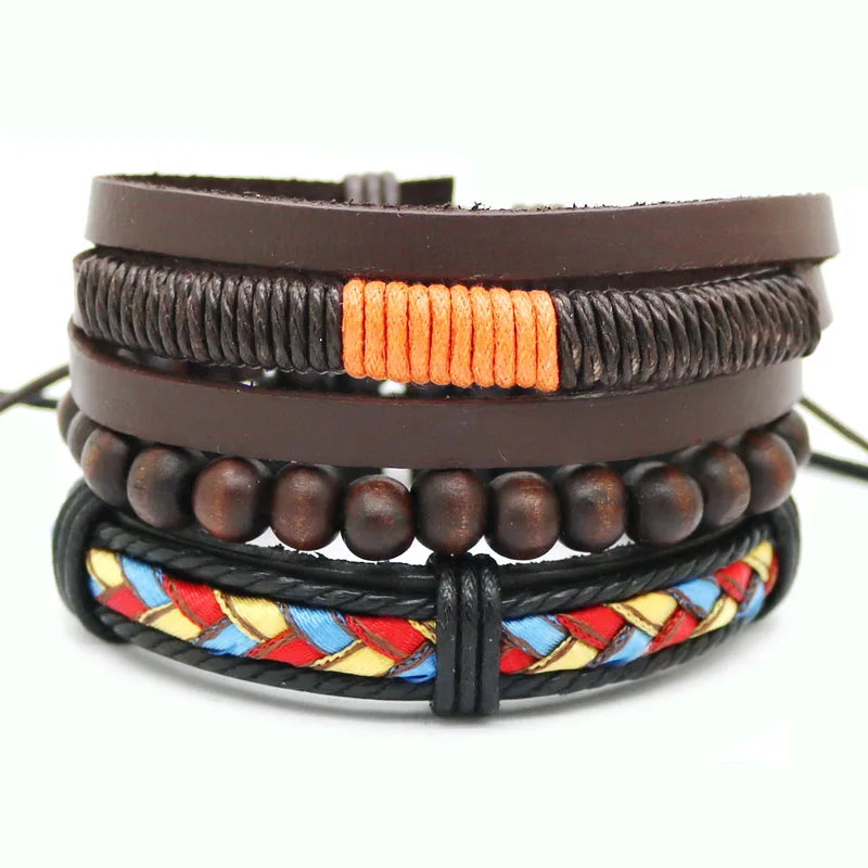 2023 HOT 3/4 Pieces 1 Multilayer Woven Leather Bracelet Men's Fashion Jewelery Bead Bracelet Brand Women's Bracelet Pulsera