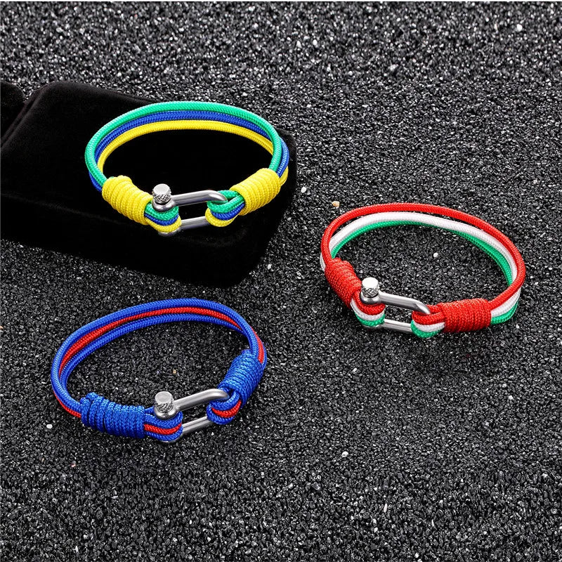 MKENDN New Fashion Country French Flag Sport Camping Parachute Cord Men Women Nautical Survival Rope Chain Bracelet Summer Style