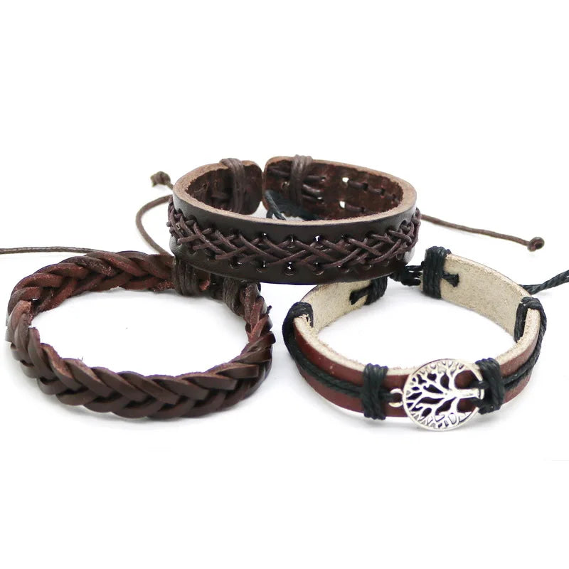 2023 HOT 3/4 Pieces 1 Multilayer Woven Leather Bracelet Men's Fashion Jewelery Bead Bracelet Brand Women's Bracelet Pulsera