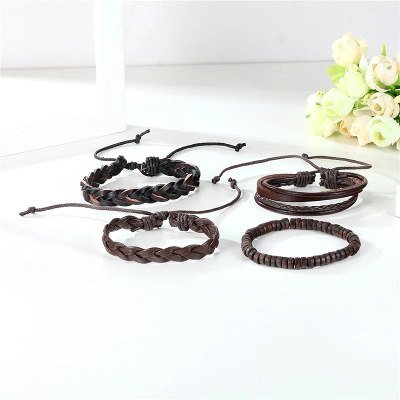 2023 HOT 3/4 Pieces 1 Multilayer Woven Leather Bracelet Men's Fashion Jewelery Bead Bracelet Brand Women's Bracelet Pulsera