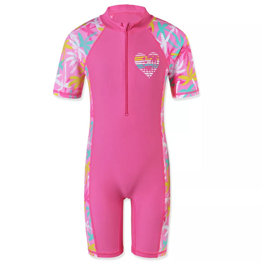 BAOHULU 1-11 Yrs Kids Swimwear Girls Short Sleeve Swimsuit One Piece UPF50+ Rash Guard Baby Girl Swimwear Children Surf Suit
