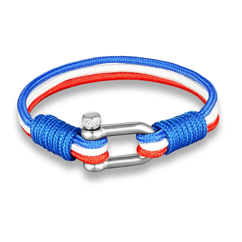 MKENDN New Fashion Country French Flag Sport Camping Parachute Cord Men Women Nautical Survival Rope Chain Bracelet Summer Style