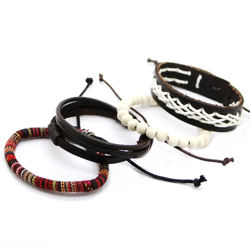 2023 HOT 3/4 Pieces 1 Multilayer Woven Leather Bracelet Men's Fashion Jewelery Bead Bracelet Brand Women's Bracelet Pulsera