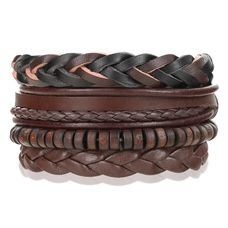 2023 HOT 3/4 Pieces 1 Multilayer Woven Leather Bracelet Men's Fashion Jewelery Bead Bracelet Brand Women's Bracelet Pulsera