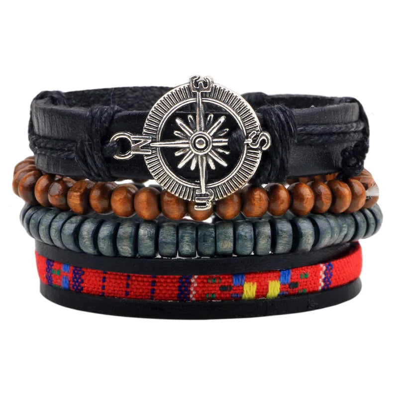 2023 HOT 3/4 Pieces 1 Multilayer Woven Leather Bracelet Men's Fashion Jewelery Bead Bracelet Brand Women's Bracelet Pulsera