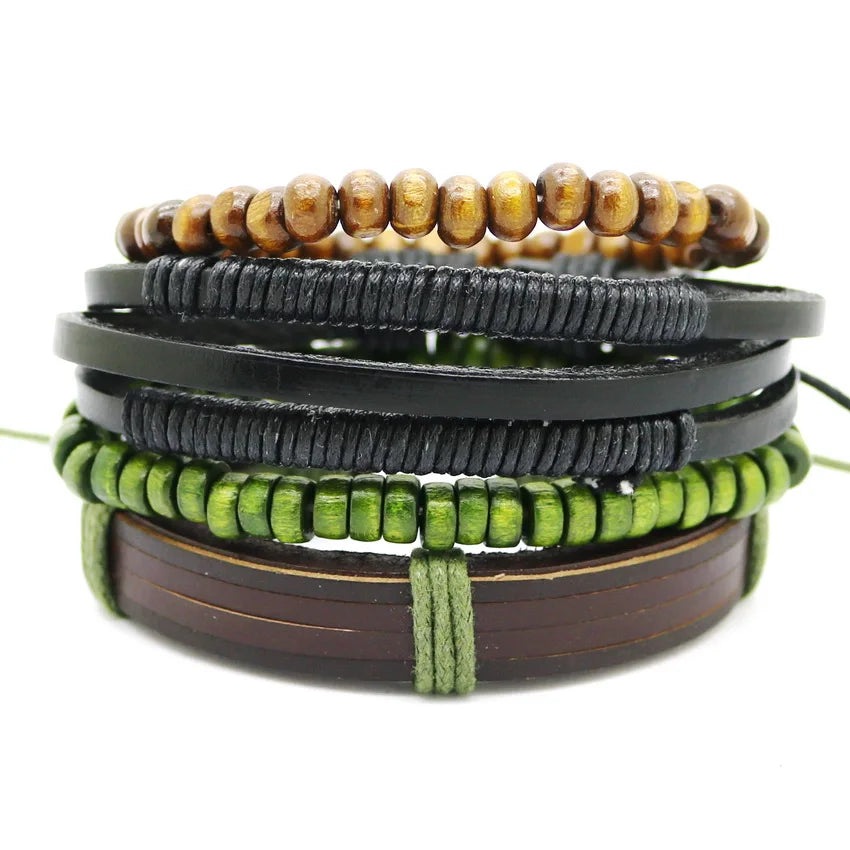2023 HOT 3/4 Pieces 1 Multilayer Woven Leather Bracelet Men's Fashion Jewelery Bead Bracelet Brand Women's Bracelet Pulsera