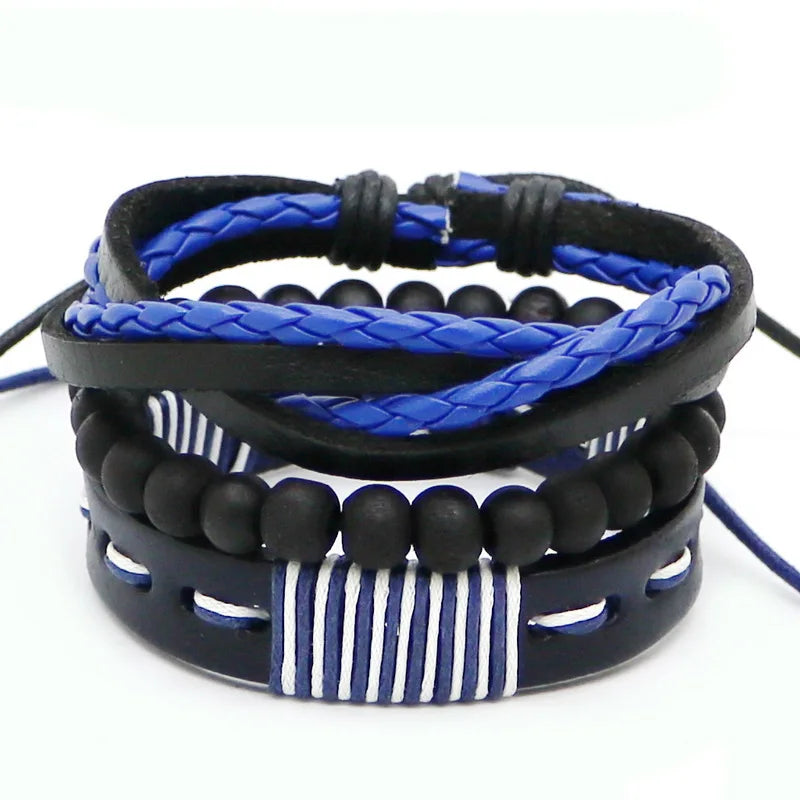 2023 HOT 3/4 Pieces 1 Multilayer Woven Leather Bracelet Men's Fashion Jewelery Bead Bracelet Brand Women's Bracelet Pulsera