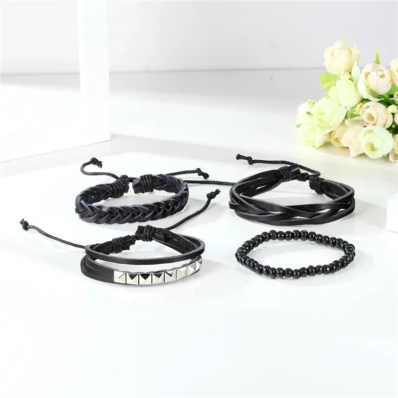 2023 HOT 3/4 Pieces 1 Multilayer Woven Leather Bracelet Men's Fashion Jewelery Bead Bracelet Brand Women's Bracelet Pulsera