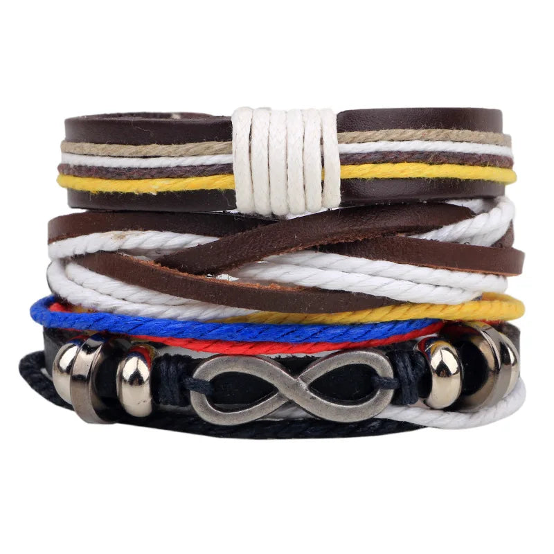 2023 HOT 3/4 Pieces 1 Multilayer Woven Leather Bracelet Men's Fashion Jewelery Bead Bracelet Brand Women's Bracelet Pulsera