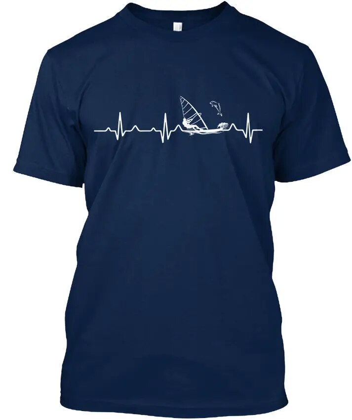 Men Tops Tees 2019 Summer Fashion New O-Neck Tops Tee Shirts New Windsurfing Heartbeat Elegant T Shirt Wholesale