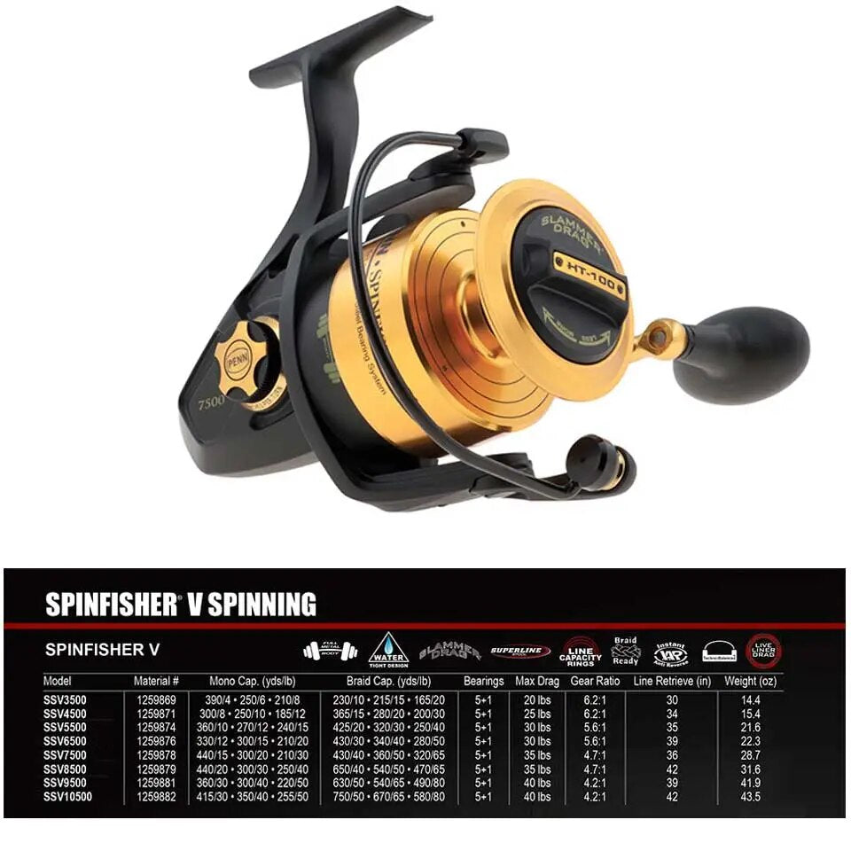 PENN SSV/SSVI Fishing reel 7500/9500/10500 Corrosion protection Seawater spinning wheel Max 13kg 4.7:1/4.2:1 Sea Spinning Reel