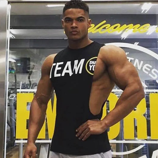 Men Gym Fitness Bodybuilding Cotton Tank Tops Stringer Singlet Vest Clothes Sleeveless Shirts Male Summer Training Undershirt