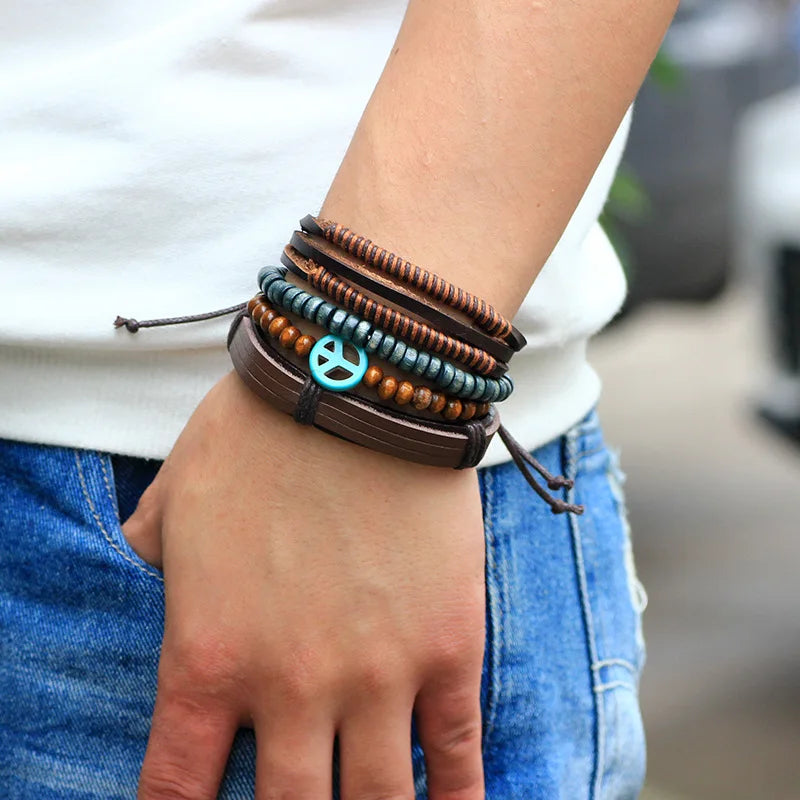 2023 HOT 3/4 Pieces 1 Multilayer Woven Leather Bracelet Men's Fashion Jewelery Bead Bracelet Brand Women's Bracelet Pulsera