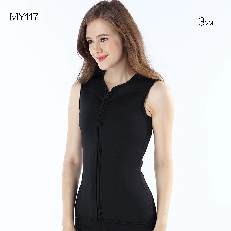 3MM Neoprene Wetsuit Vest Jacket Sleeveless Full Zipper Sunscreen Warm Wetsuits Top Mens for Cold Water Diving Surfing