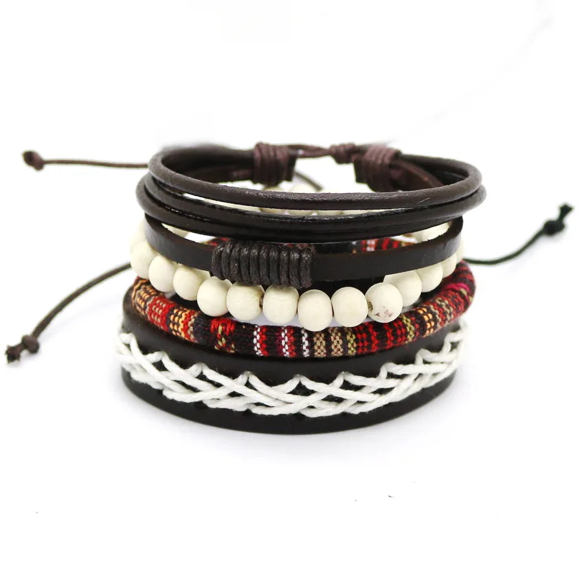 2023 HOT 3/4 Pieces 1 Multilayer Woven Leather Bracelet Men's Fashion Jewelery Bead Bracelet Brand Women's Bracelet Pulsera