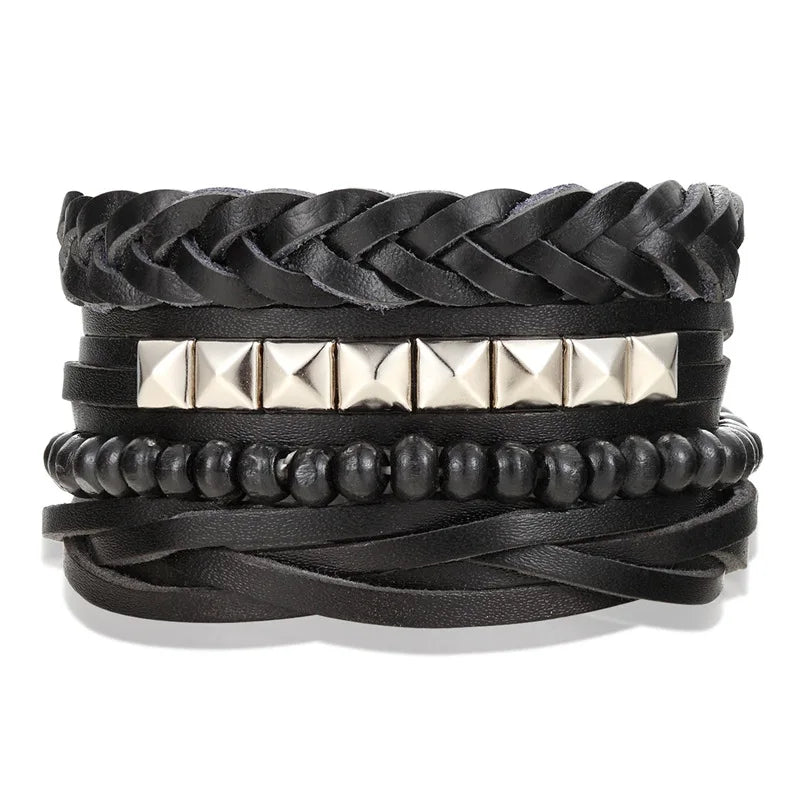 2023 HOT 3/4 Pieces 1 Multilayer Woven Leather Bracelet Men's Fashion Jewelery Bead Bracelet Brand Women's Bracelet Pulsera