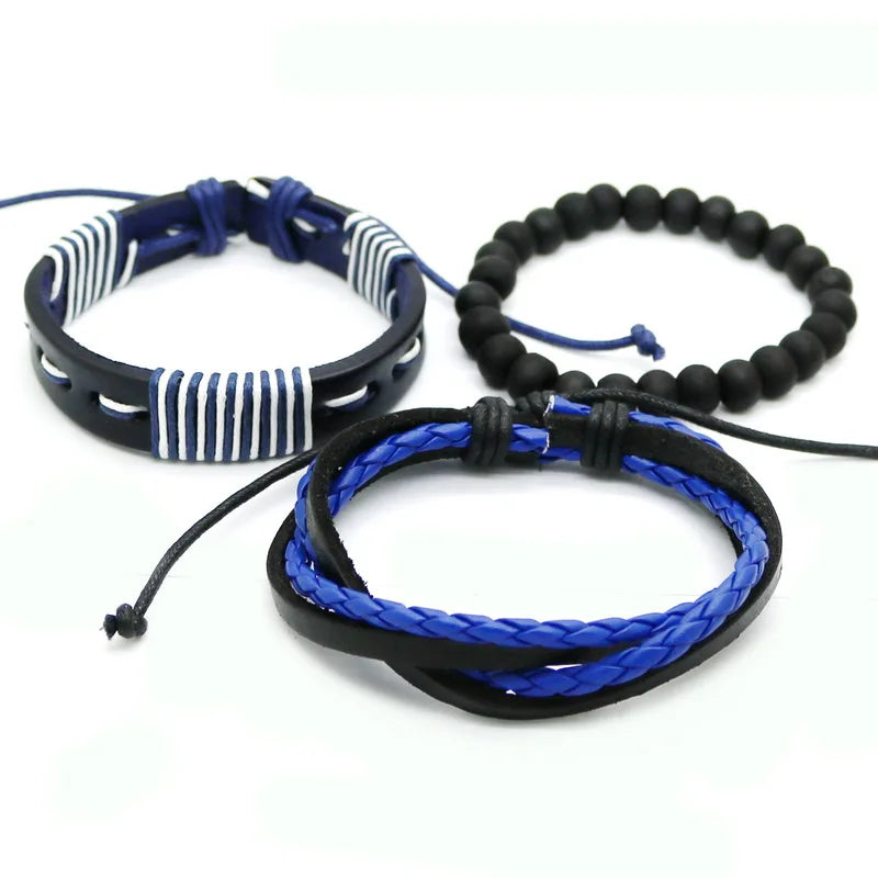 2023 HOT 3/4 Pieces 1 Multilayer Woven Leather Bracelet Men's Fashion Jewelery Bead Bracelet Brand Women's Bracelet Pulsera