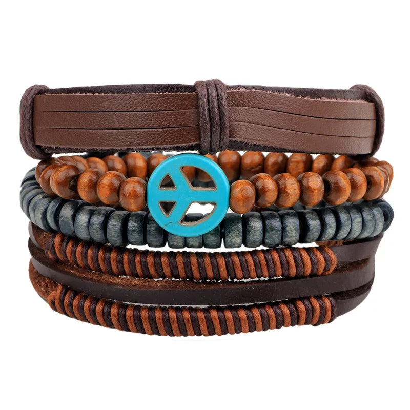 2023 HOT 3/4 Pieces 1 Multilayer Woven Leather Bracelet Men's Fashion Jewelery Bead Bracelet Brand Women's Bracelet Pulsera