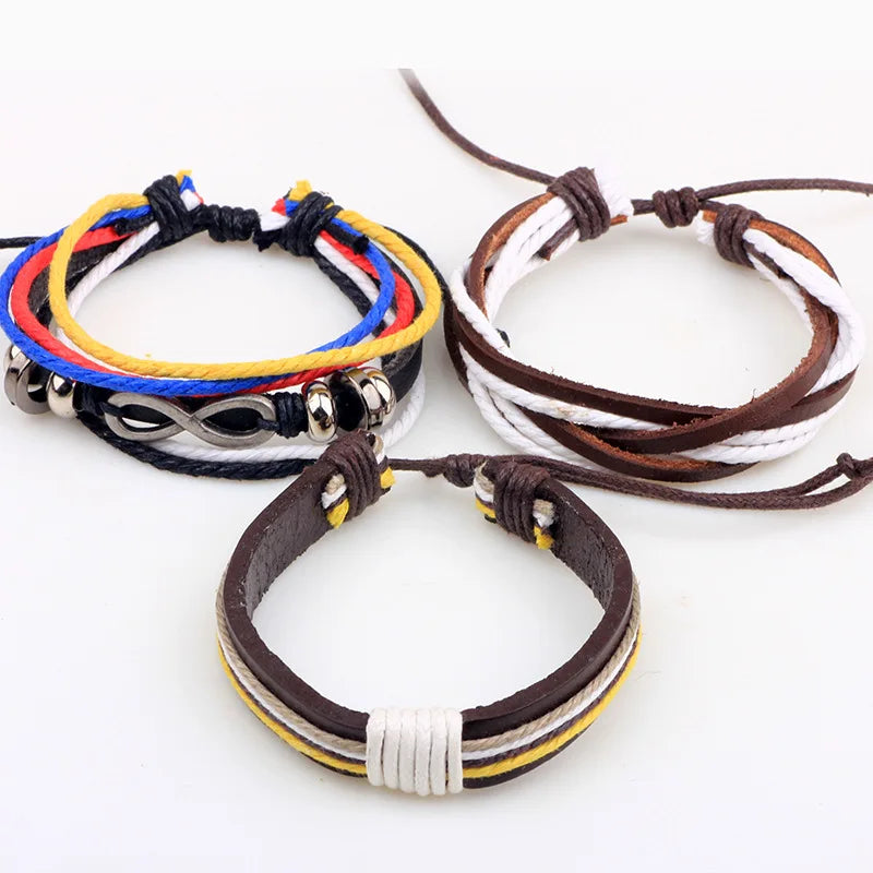 2023 HOT 3/4 Pieces 1 Multilayer Woven Leather Bracelet Men's Fashion Jewelery Bead Bracelet Brand Women's Bracelet Pulsera