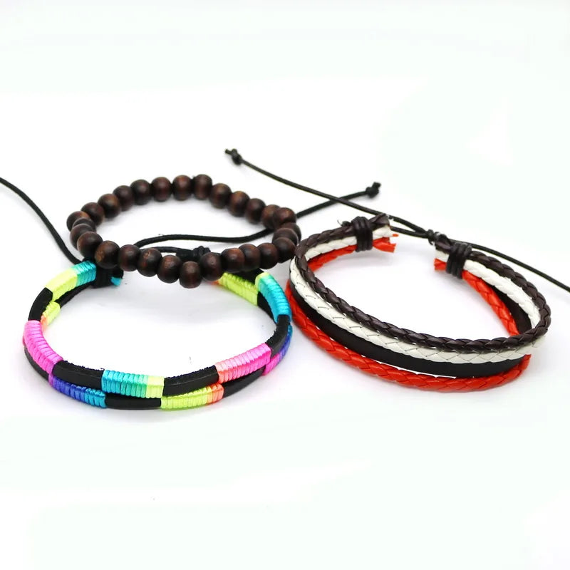 2023 HOT 3/4 Pieces 1 Multilayer Woven Leather Bracelet Men's Fashion Jewelery Bead Bracelet Brand Women's Bracelet Pulsera