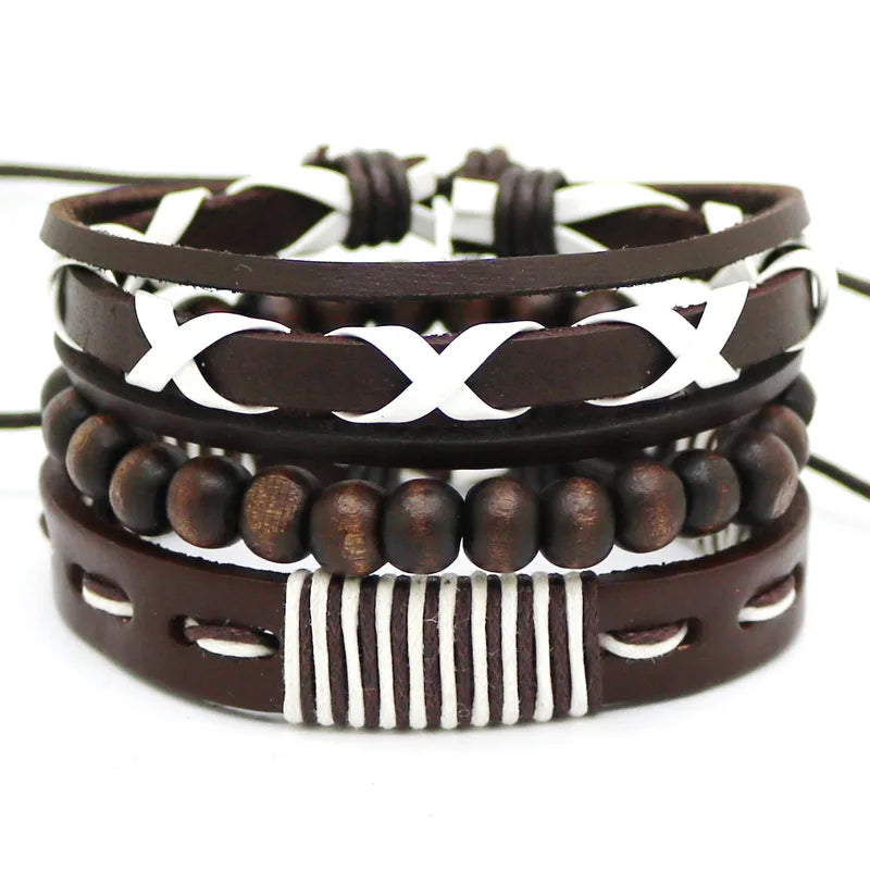 2023 HOT 3/4 Pieces 1 Multilayer Woven Leather Bracelet Men's Fashion Jewelery Bead Bracelet Brand Women's Bracelet Pulsera