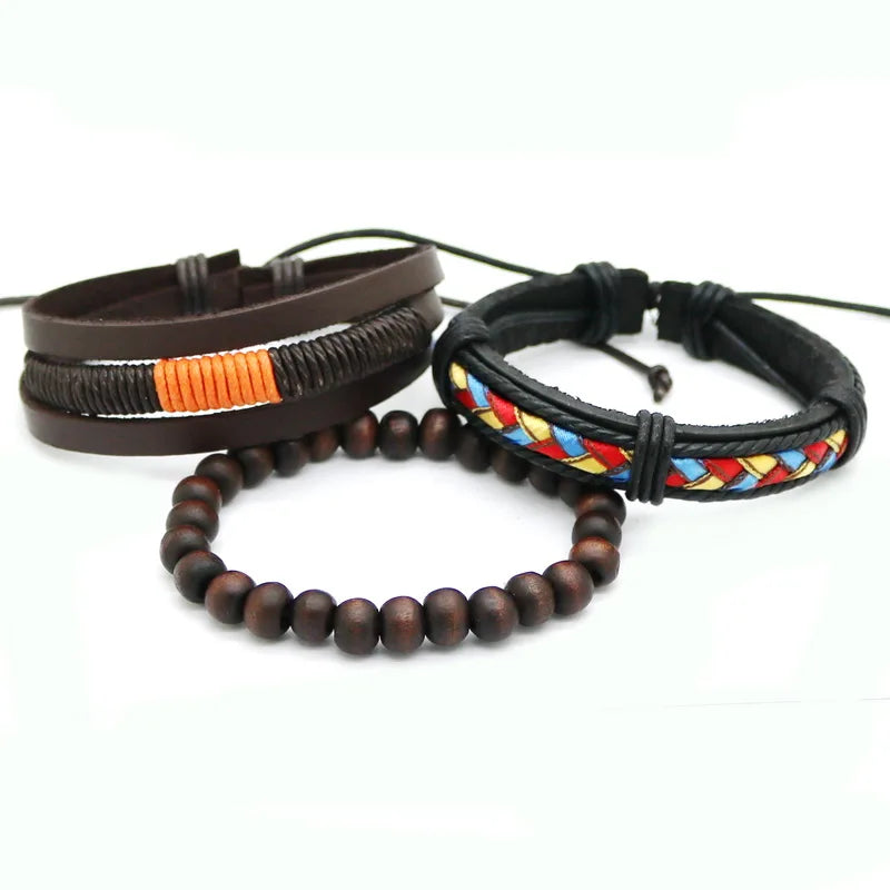 2023 HOT 3/4 Pieces 1 Multilayer Woven Leather Bracelet Men's Fashion Jewelery Bead Bracelet Brand Women's Bracelet Pulsera